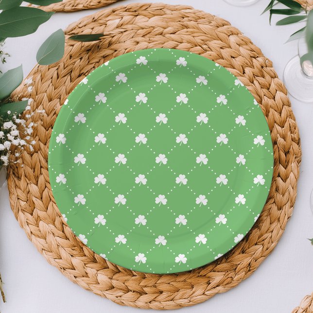 Plato De Papel Patrón Shamrock del Día del Sta Patrón Verde y Bla (Subido por el creador)