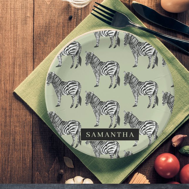 Plato De Papel Patrón silvestre de cebra de jungla y nombre perso (Subido por el creador)