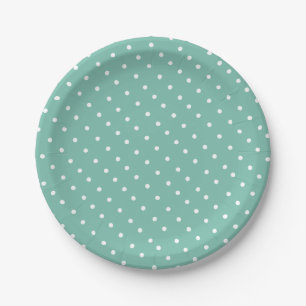 Plato De Papel Patrón Simple de Lunares Blanco y Verde Menta