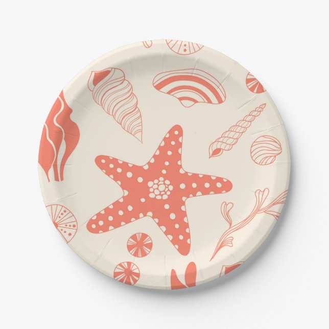 Plato De Papel Patrón sin mar con conchas marinas (Anverso)