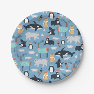 Plato De Papel Patrón sin mar de animales del Ártico
