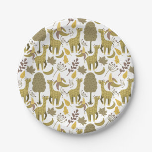 Plato De Papel Patrón sin soldadura Giraffe amarillo fondo blanco
