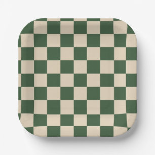 Plato De Papel Patrón sofisticado de cuadros verdes y crema