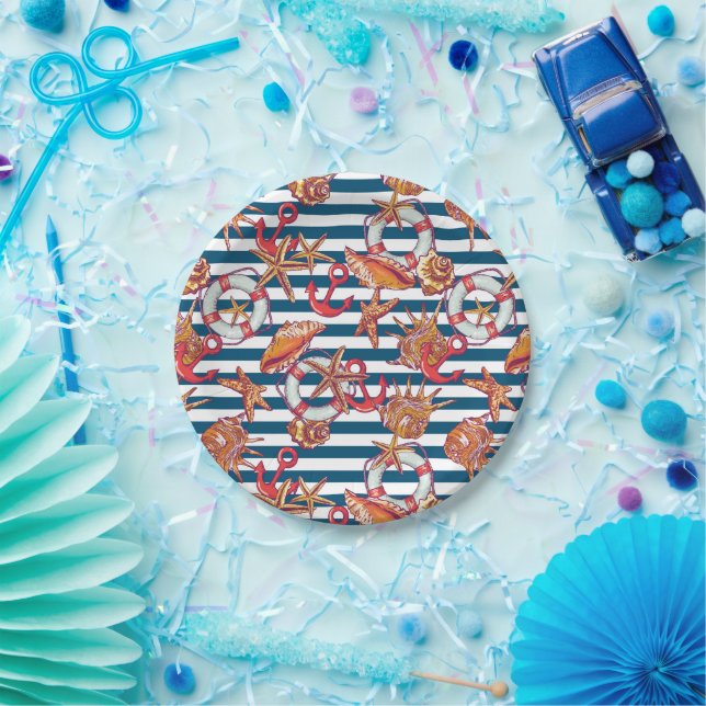 Plato De Papel Patrón Starfish And Strips (Fiesta)