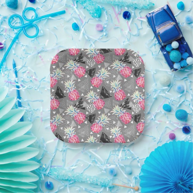 Plato De Papel Patrón texturizado de piña geométrica (Fiesta)