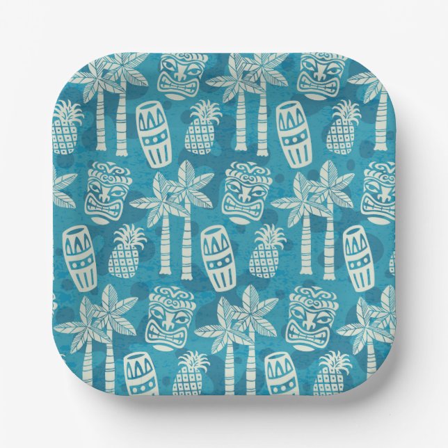 Plato De Papel Patrón Tiki Retro Moderno de Mitad de Siglo (Anverso)