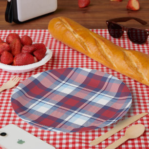 Plato De Papel Patrón tradicional de Tartán Azul Blanco Rojo de E
