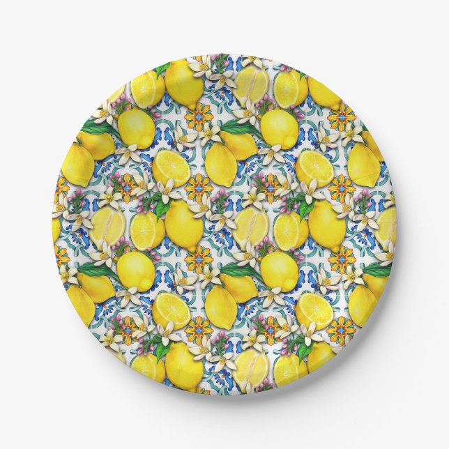 Plato De Papel Patrón tradicional mediterráneo con lemas (Anverso)