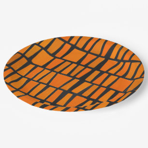 Plato De Papel Patrón tribal africano naranja y negro