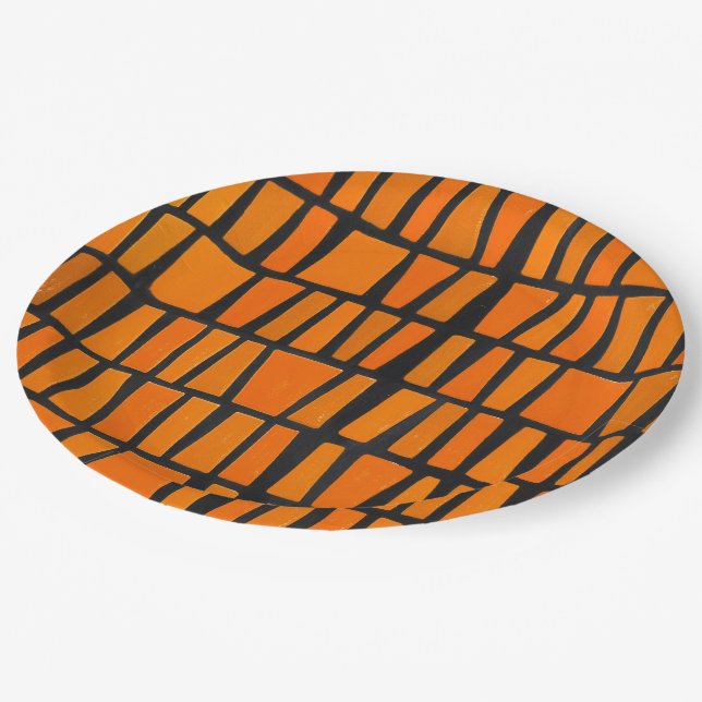 Plato De Papel Patrón tribal africano naranja y negro (Angular)