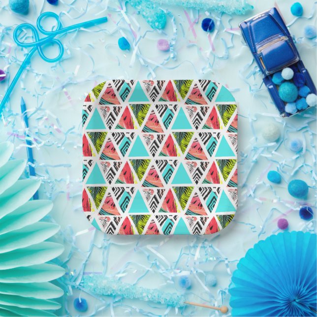 Plato De Papel Patrón tropical abstracto colorido (Fiesta)