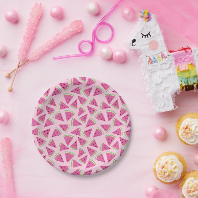Plato De Papel Patrón tropical de sandía rosa (Fiesta)