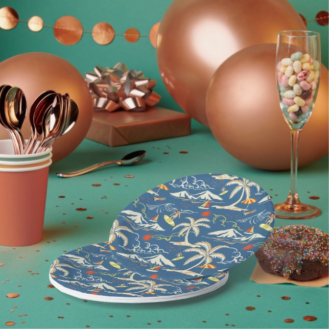 Plato De Papel Patrón Tropical Retro Surf (Multi)