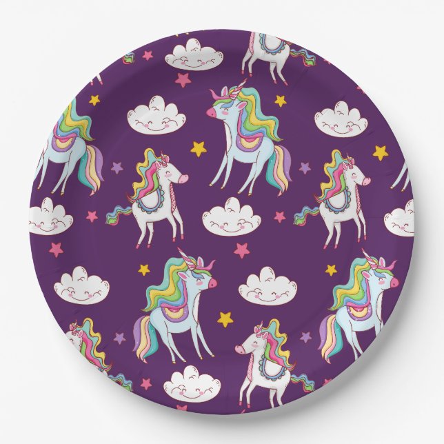 Plato De Papel Patrón Unicorn Funny Magic Horse (Anverso)