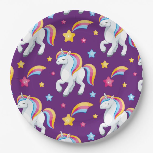 Plato De Papel Patrón unicornio de caballo mágico (Anverso)