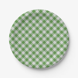 Plato De Papel Patrón verde blanco de Gingham revisado