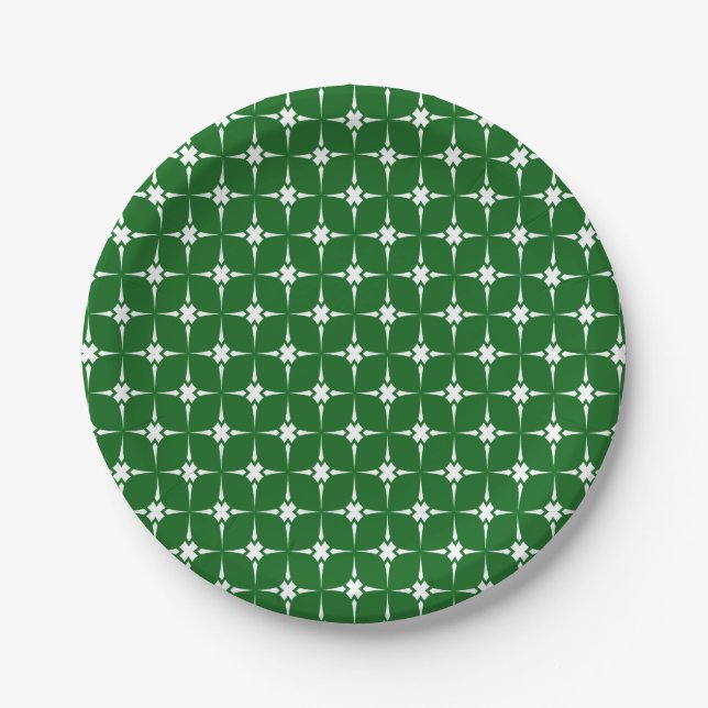 Plato De Papel Patrón verde y blanco (Anverso)