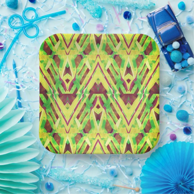 Plato De Papel Patrón verde y marrón (Fiesta)