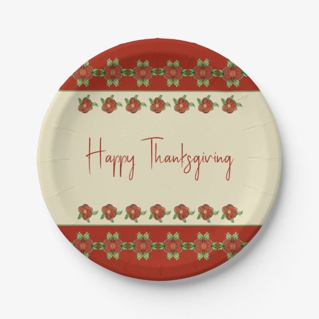 Plato De Papel Patrón Y Naranja Mezclado Floral (Anverso)