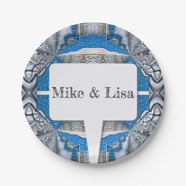 Plato De Papel Patrón y texto facial de diversión psicodélica (Anverso)