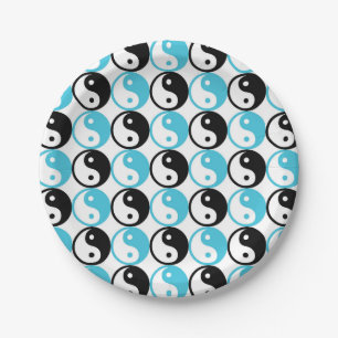 Plato De Papel Patrón yin yang azul y negro