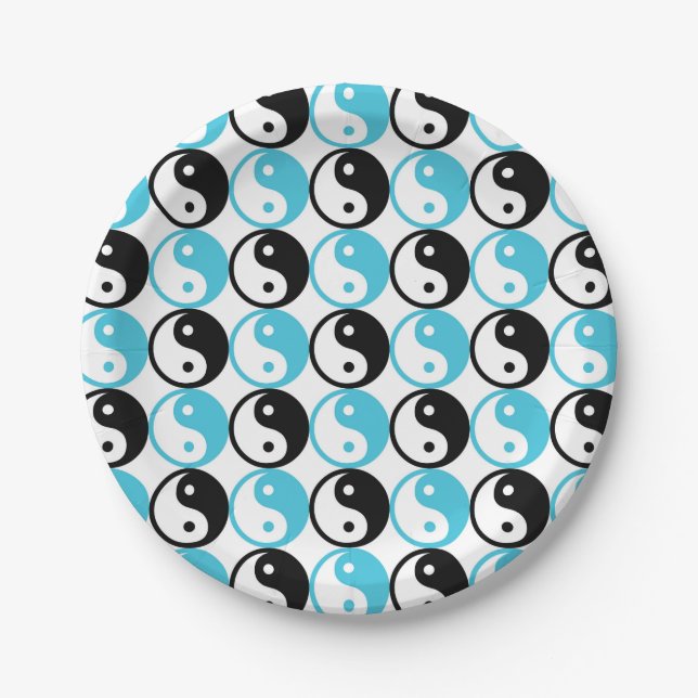 Plato De Papel Patrón yin yang azul y negro (Anverso)