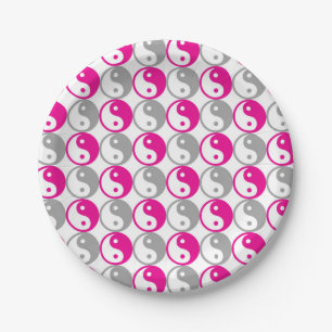 Plato De Papel Patrón yin yang rosa y gris