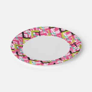 Plato De Papel Patrón Zig Zag Rosa Dibujado A Mano