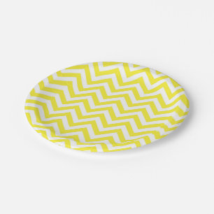 Plato De Papel Patrón ZigZag Chevron grande amarillo y blanco