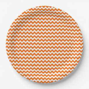 Plato De Papel Patrón Zigzag de la cheurón naranja y blanco