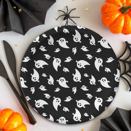 Plato De Papel Patrona Fantasma Negra Y Blanca Cuidada Halloween