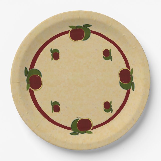 Plato De Papel Patrones de Apple de manzanas pintadas (Anverso)