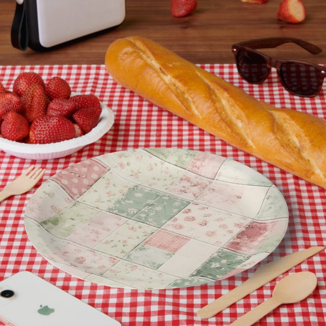 Plato De Papel Patrones de colcha floral rosa menta de granja occ (Picnic)