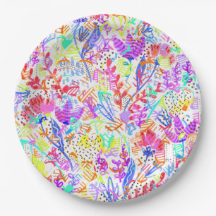 Plato De Papel Patrones de flores abstractas de color
