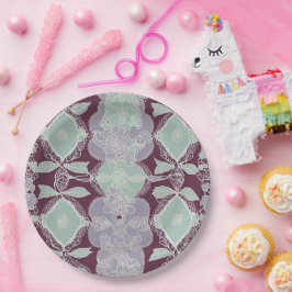 Plato De Papel Patrones de verde menta y púrpura lavanda arte de