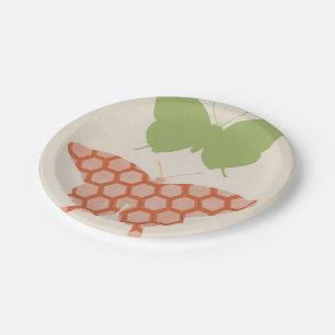 Plato De Papel Patrones decorativos de mariposas en fondo crema