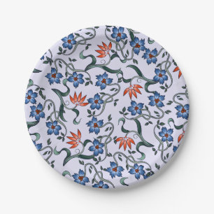 Plato De Papel Patrones florales azules vibrantes con enredaderas