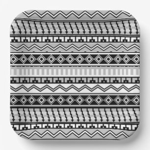 Plato De Papel Patrones geométricos de blanco y negro del suroes