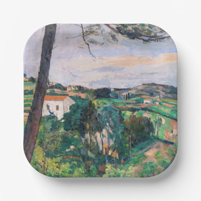 Plato De Papel Paul Cezanne - Árbol de pinos en Estaque (Anverso)