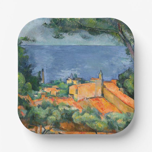 Plato De Papel Paul Cezanne - Estaque con techos rojos (Anverso)