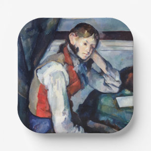 Plato De Papel Paul Cezanne - Niño en el chaleco rojo