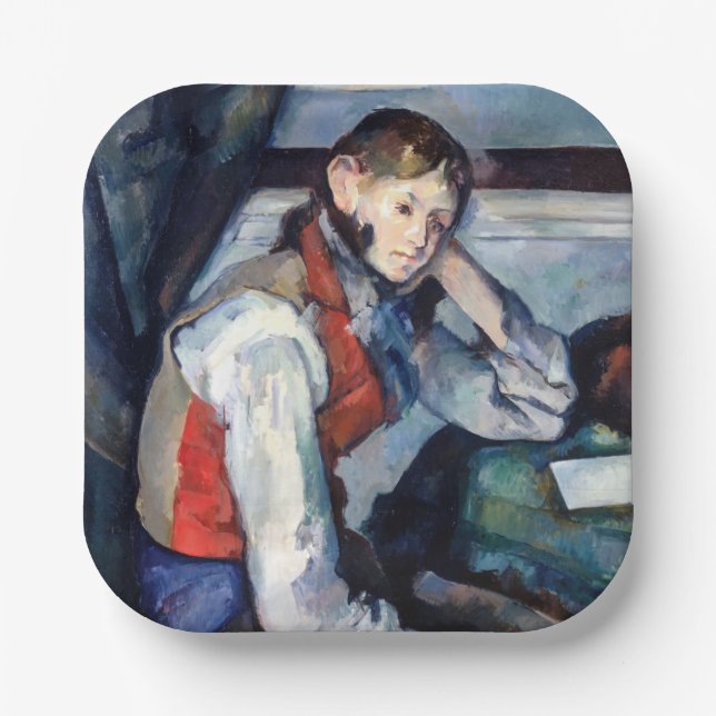 Plato De Papel Paul Cezanne - Niño en el chaleco rojo (Anverso)