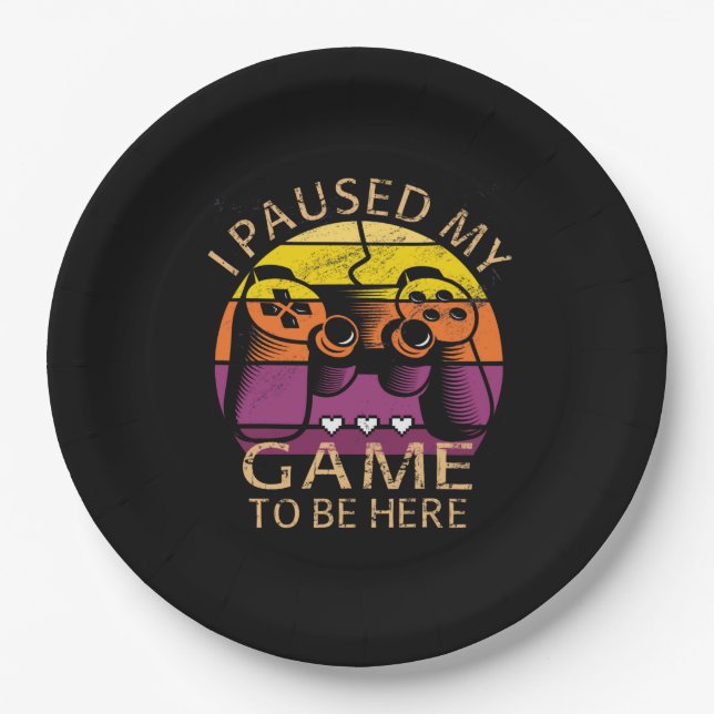 Plato De Papel Pausé mi juego para estar aquí (Anverso)