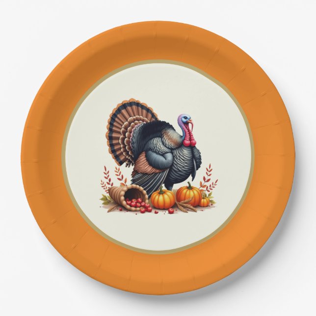 Plato De Papel Pavo de Acción de Gracias (Anverso)