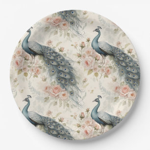 Plato De Papel Pavo Real Floral Vintage Elegante (2)