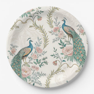 Plato De Papel Pavo Real Floral Vintage Elegante (3)
