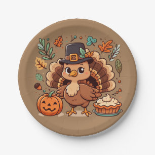 Plato De Papel Pavo y calabaza Personalizado lindo Día de Acción