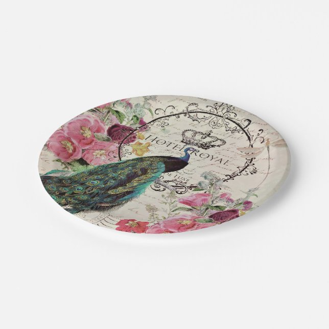 Plato De Papel Pavo y flores de primavera (Angular)