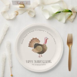 Plato De Papel Pavos de acuarela del Día de Acción de Gracias con