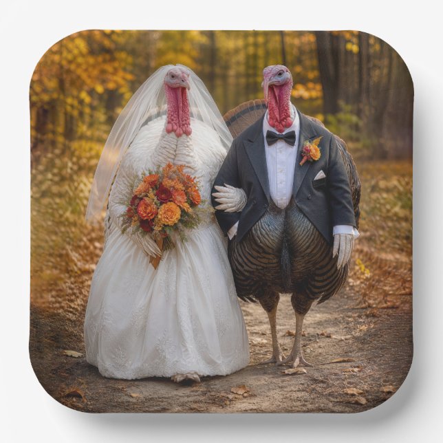 Plato De Papel Pavos de novios (Anverso)